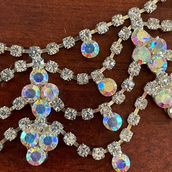 Sparkling Statement Bib Necklace  with AB Rhinestones – Silver Tone - Picture 4 of 4